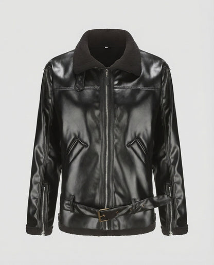Herren Lederjacke Kunstleder Mit Kragen