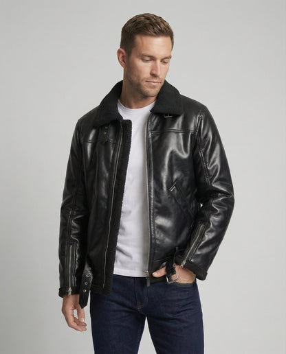 Herren Lederjacke Kunstleder Mit Kragen