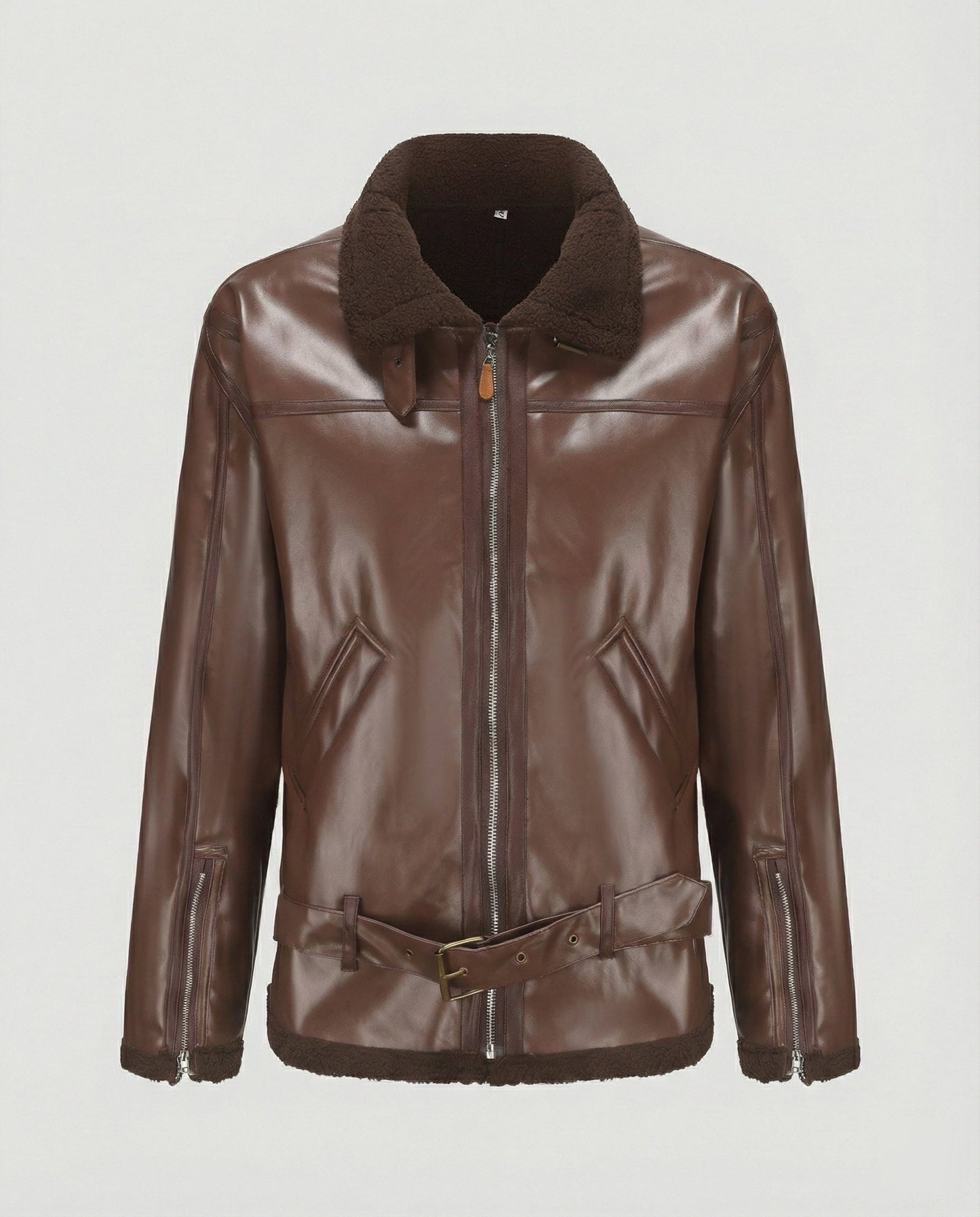 Herren Lederjacke Kunstleder Mit Kragen