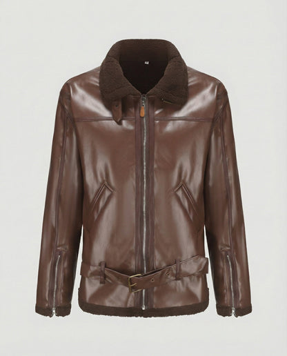 Herren Lederjacke Kunstleder Mit Kragen