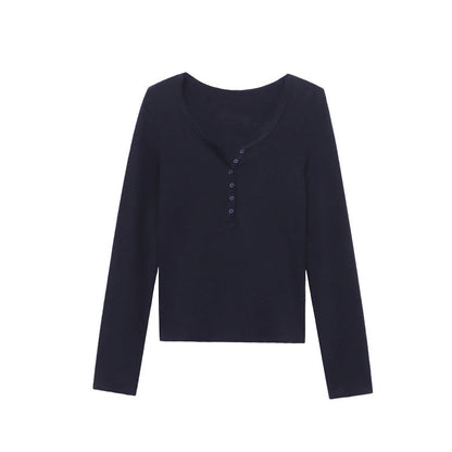 Damen Langarm Henley Shirt Rippenstrick Weiß