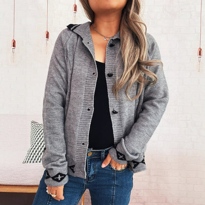 Damen Strickjacke Dekoratives Muster Knöpfe Beige