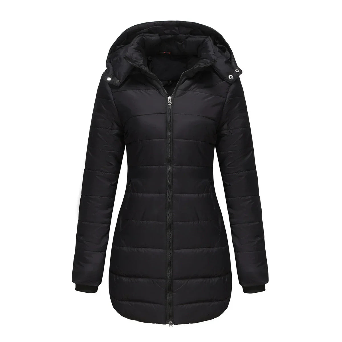 Damen Pufferjacke Steppdesign Mittellang Abnehmbare Kapuze
