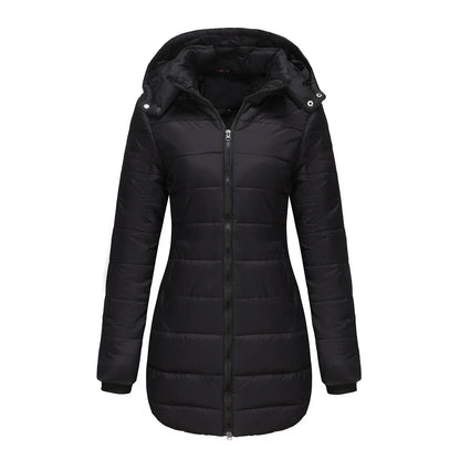 Damen Pufferjacke Steppdesign Mittellang Abnehmbare Kapuze