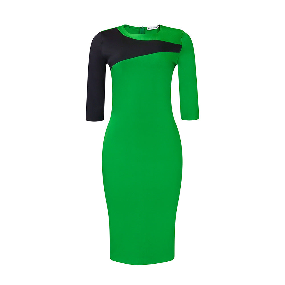 Damen Kleid mit Kontrastärmeln Figurbetont Eveloria