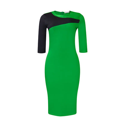Damen Kleid mit Kontrastärmeln Figurbetont Eveloria