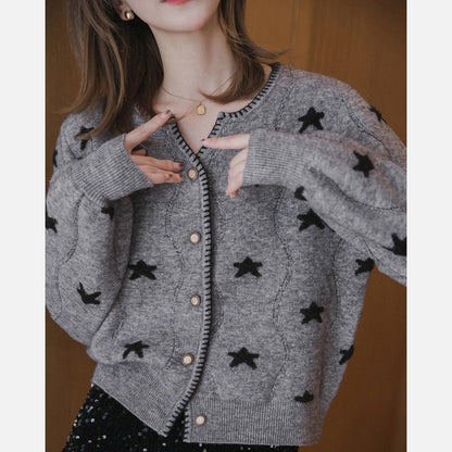 Damen Strickjacke Sternenmuster Knopfverschluss Eveloria