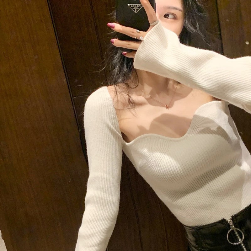 Damen Pullover Herzförmiger Ausschnitt Fein Gestrickt Eveloria