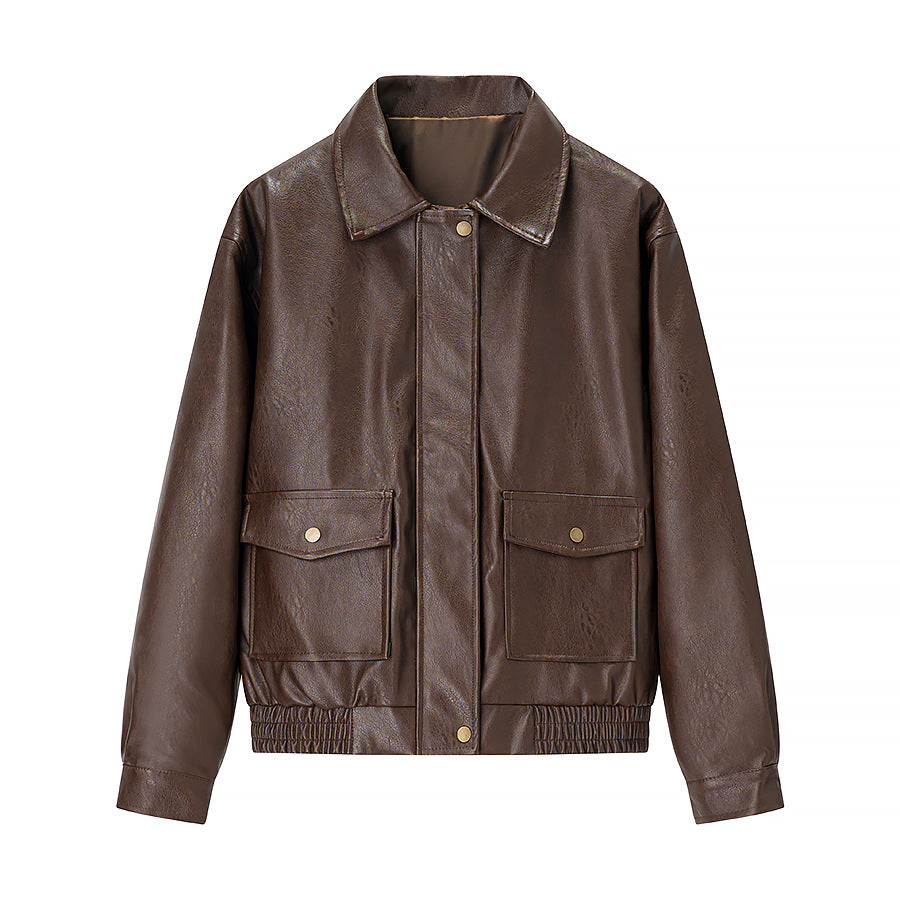 Damen Kunstlederjacke mit Seitentaschen Schwarz Eveloria - Eveloria
