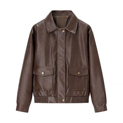 Damen Kunstlederjacke mit Seitentaschen Schwarz Eveloria - Eveloria