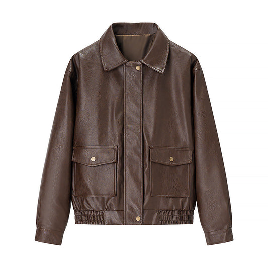 Damen Kunstlederjacke mit Seitentaschen Schwarz Eveloria - Eveloria