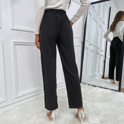 Damen Hochtaillierte Bundfaltenhose mit Knöpfen Eveloria