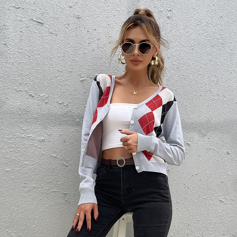 Damen Strickcardigan Rautenmuster Knöpfe Anthrazit - Eveloria