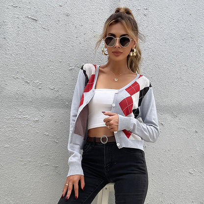 Damen Strickcardigan Rautenmuster Knöpfe Anthrazit - Eveloria