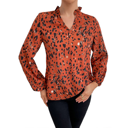 Damen Bluse Leopardenmuster Voluminöse Ärmel Floral Eveloria