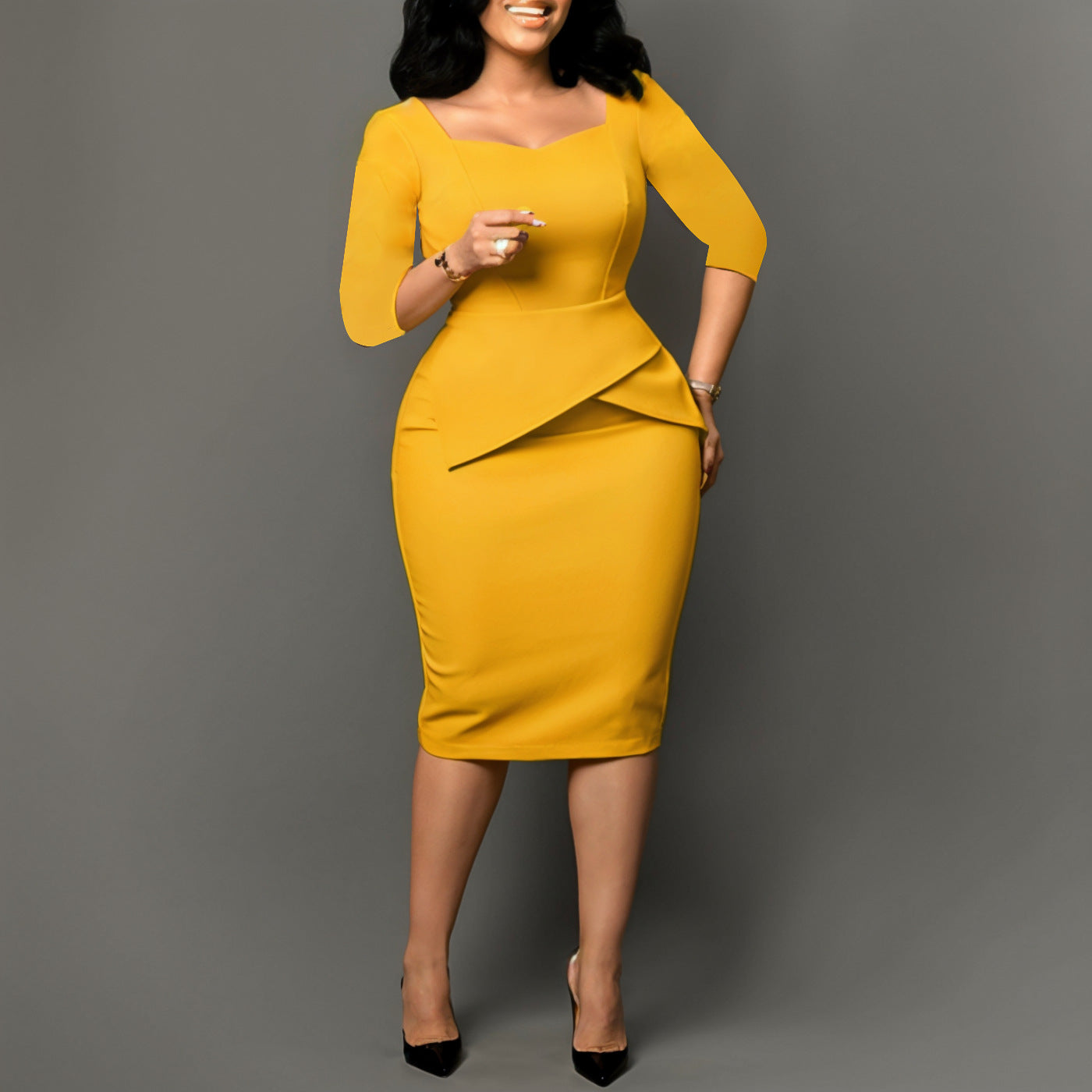Damen Bodycon-Kleid Asymmetrischer Saum 3/4 Ärmel Eveloria - Eveloria