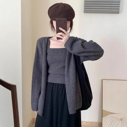 Damen Strickjacke Offen Lässiger Schnitt V-Ausschnitt Eveloria