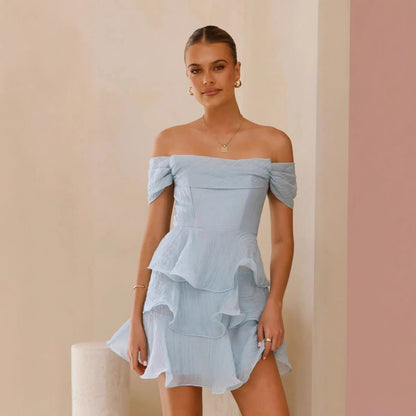 Damen Rüschenkleid Schulterfrei Elegant
