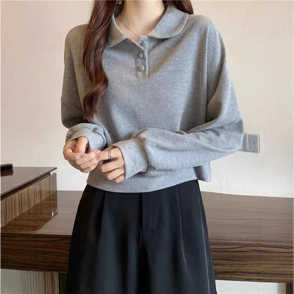 Damen Poloshirt Pullover mit Knöpfen Dunkelblau Eveloria