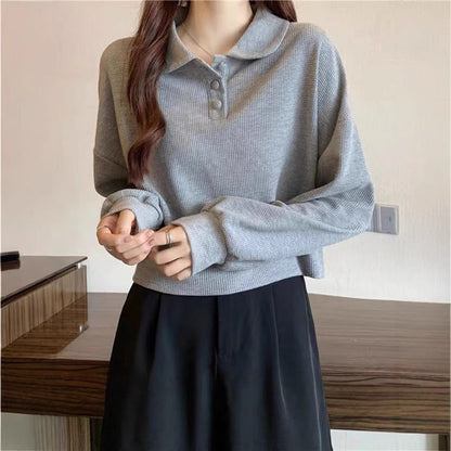 Damen Poloshirt Pullover mit Knöpfen Dunkelblau Eveloria