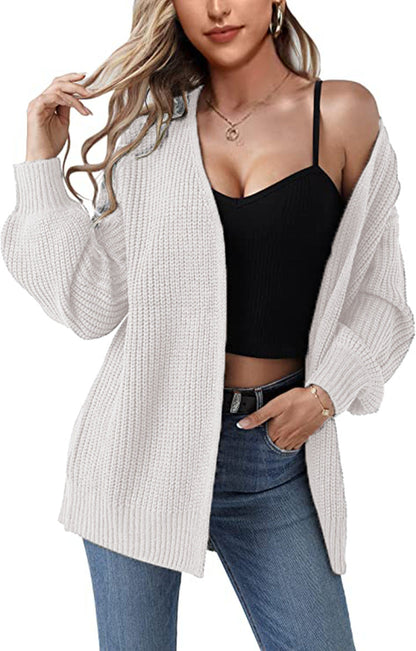 Damen Cardigan Grobstrick Lässiger Schnitt Beige