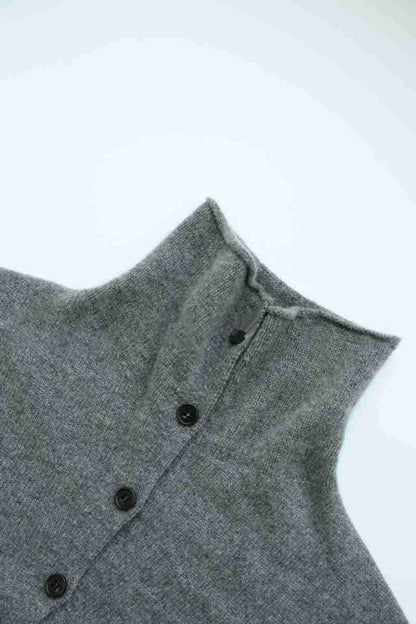Damen Strickcardigan Hochkragen Knopfleiste Grau Eveloria