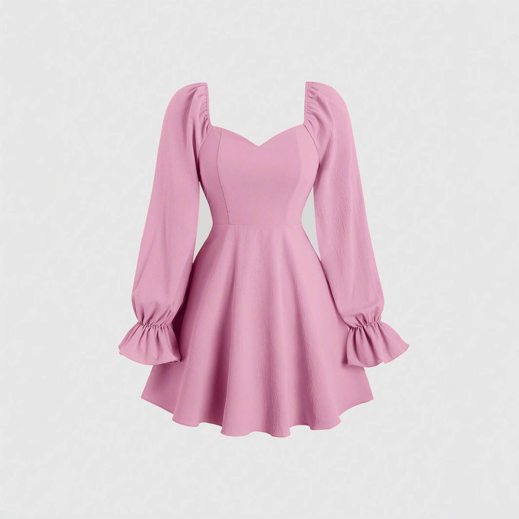Damen Minikleid Puffärmel Herz-Ausschnitt - Eveloria