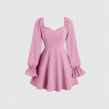 Damen Minikleid Puffärmel Herz-Ausschnitt - Eveloria