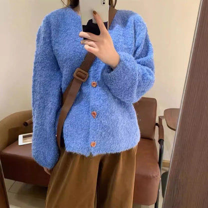 Damen Strickjacke Kuschelig Weit Knöpfe Beige