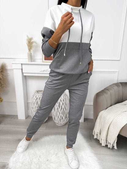 Damen Sportliches Lounge-Set Kapuze Elastisch Grau Eveloria