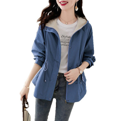 Damen Leichtjacke Übergangsjacke mit Verstellbarem Kapuzen-Design