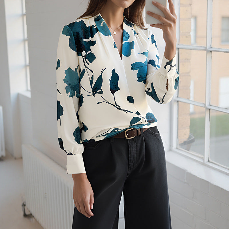 Damen Bluse Floralmuster Modernes Revers Eveloria - Eveloria