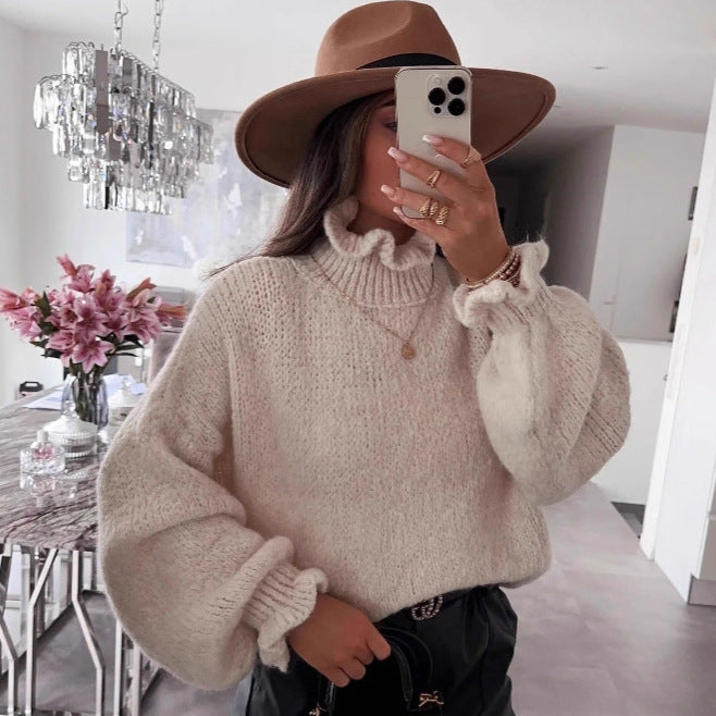Damen Rollkragenpullover Kuschelig Voluminöse Ärmel Eveloria