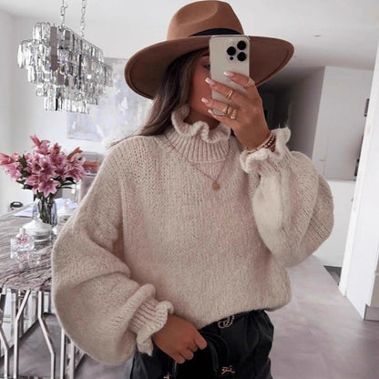 Damen Rollkragenpullover Kuschelig Voluminöse Ärmel Eveloria