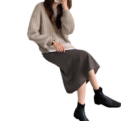 Damen Knopfstrickjacke Rippstruktur Kuschelig Grau Eveloria