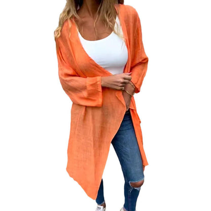 Damen Longcardigan Fließend Raffungen Beige Eveloria