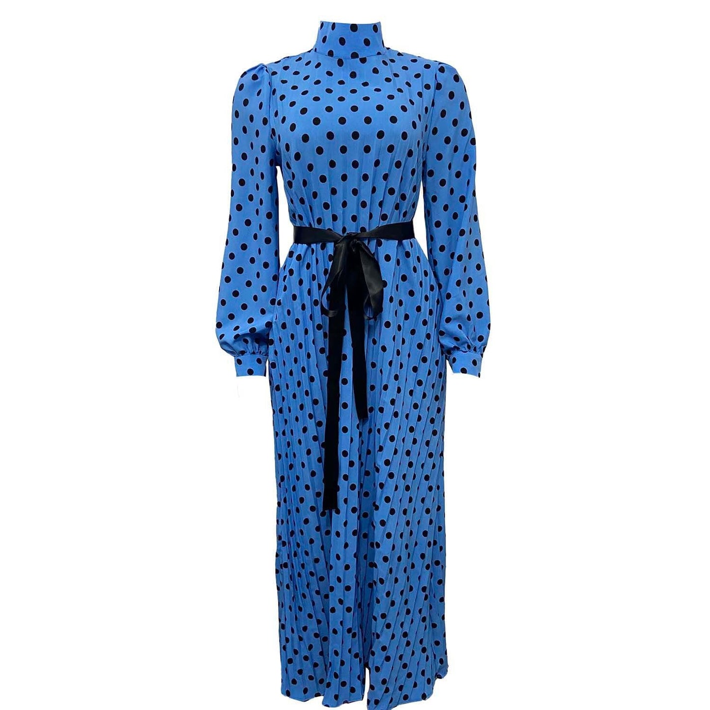 Damen Maxikleid Stehkragen Taillengürtel Elegant