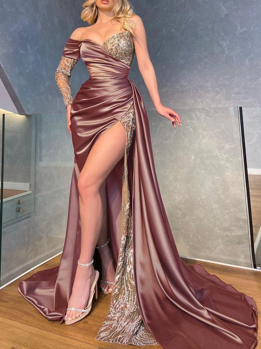 Damen Abendkleid mit Pailletten und hohem Schlitz Eveloria