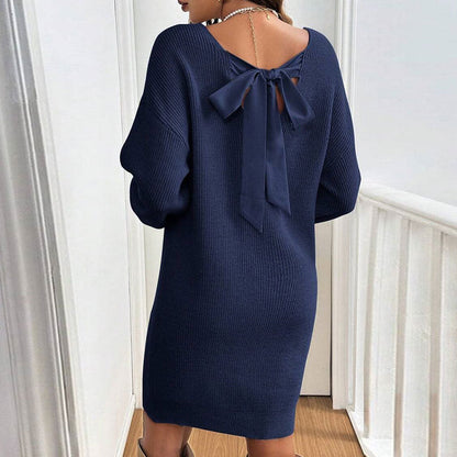 Damen Strickkleid Rückenausschnitt Schleife Eveloria