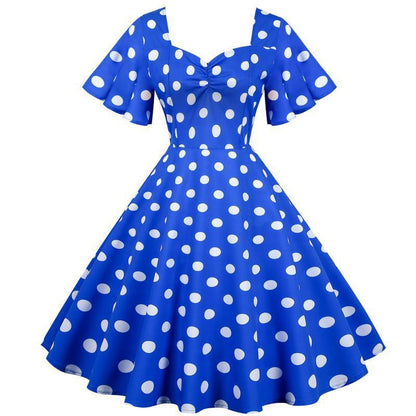 Damen Rockabilly Kleid Polka Dots Muster schwingender Saum