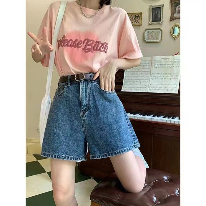 Damen Denim Shorts Hohe Taschen Locker