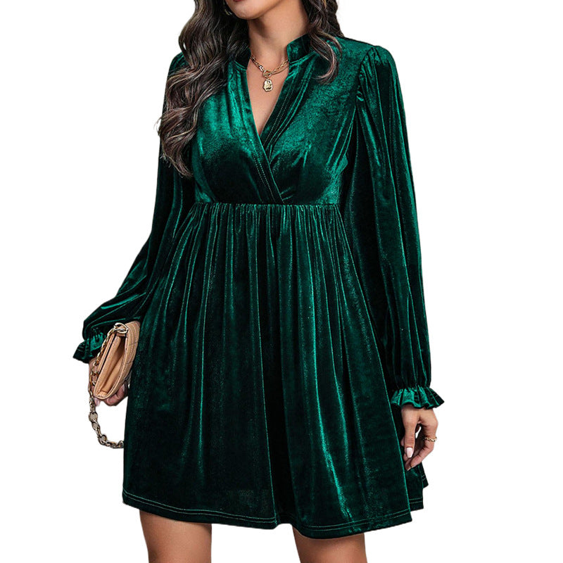 Damen Wickelkleid Samt Langarm Eveloria