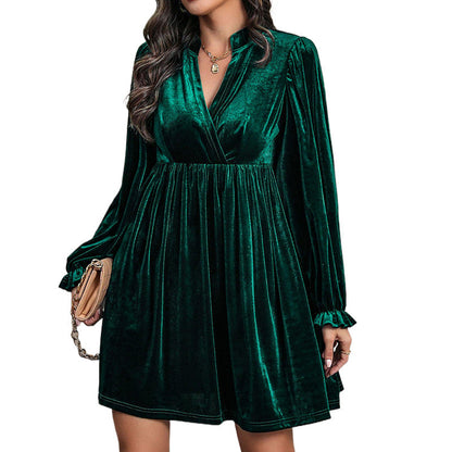 Damen Wickelkleid Samt Langarm Eveloria
