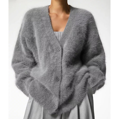 Damen Cardigan Mohair-Mix Knopfverschluss Beige