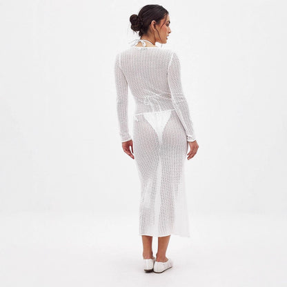 Damen Strickkleid Langärmlig Netzdesign Eveloria