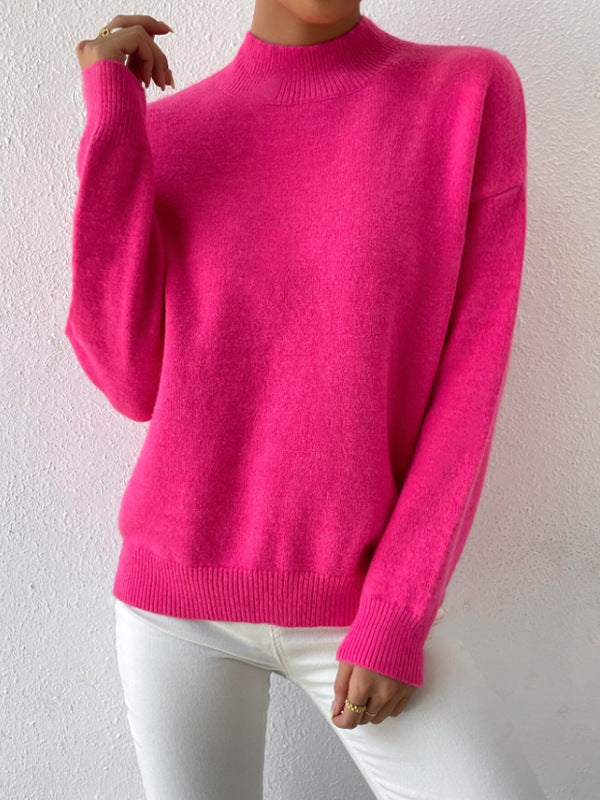 Damen Pullover Weiches Material Hochkragen Beige