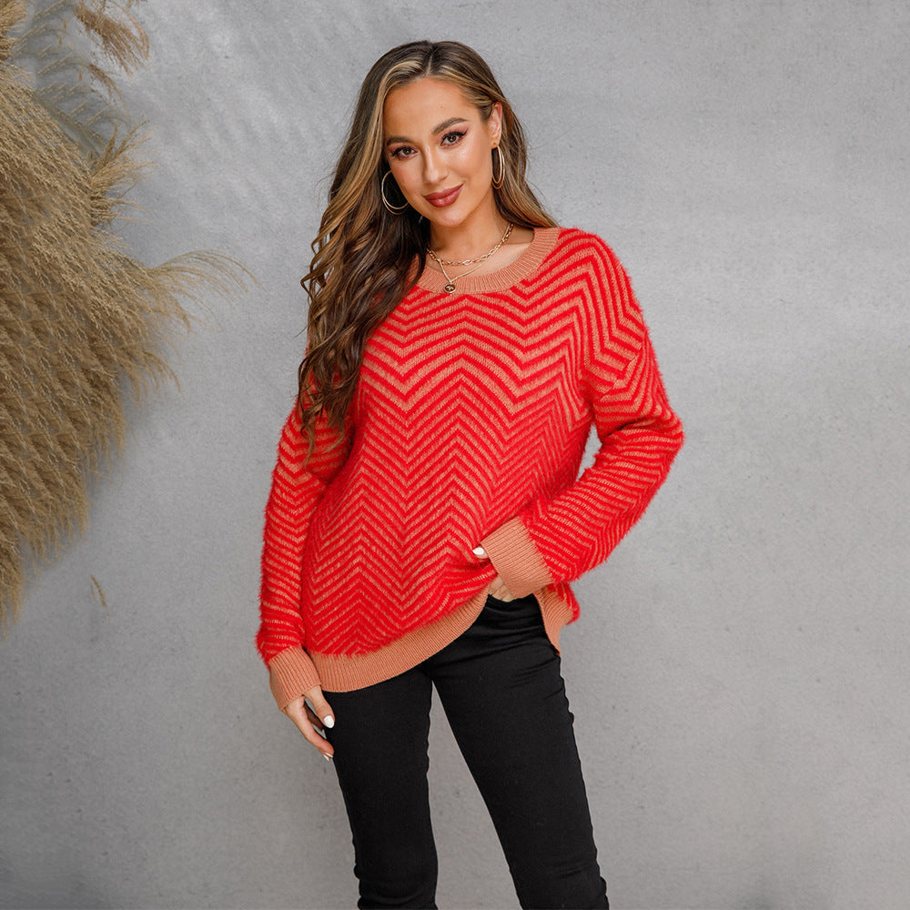 Damen Pullover Chevron Muster Eveloria
