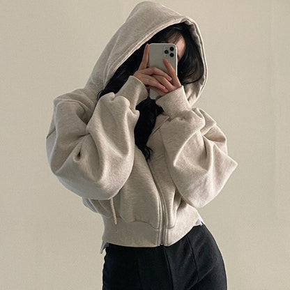 Damen Cropped Kapuzenjacke Kängurutasche Eveloria - Eveloria