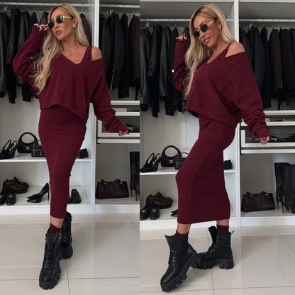 Damen Kleidungsset mit Oberteil und Rock Eveloria Elegantes Set
