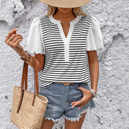 Damen T-Shirt Asymmetrisch Puffärmel Eveloria